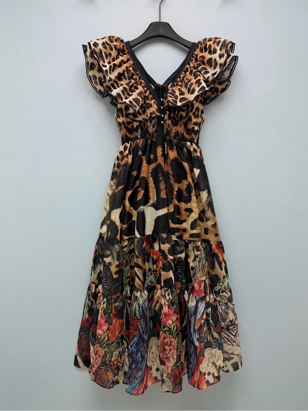 Camilla Leopard & Floral Tiered Midi Dress - Brown/Black/Multicolor